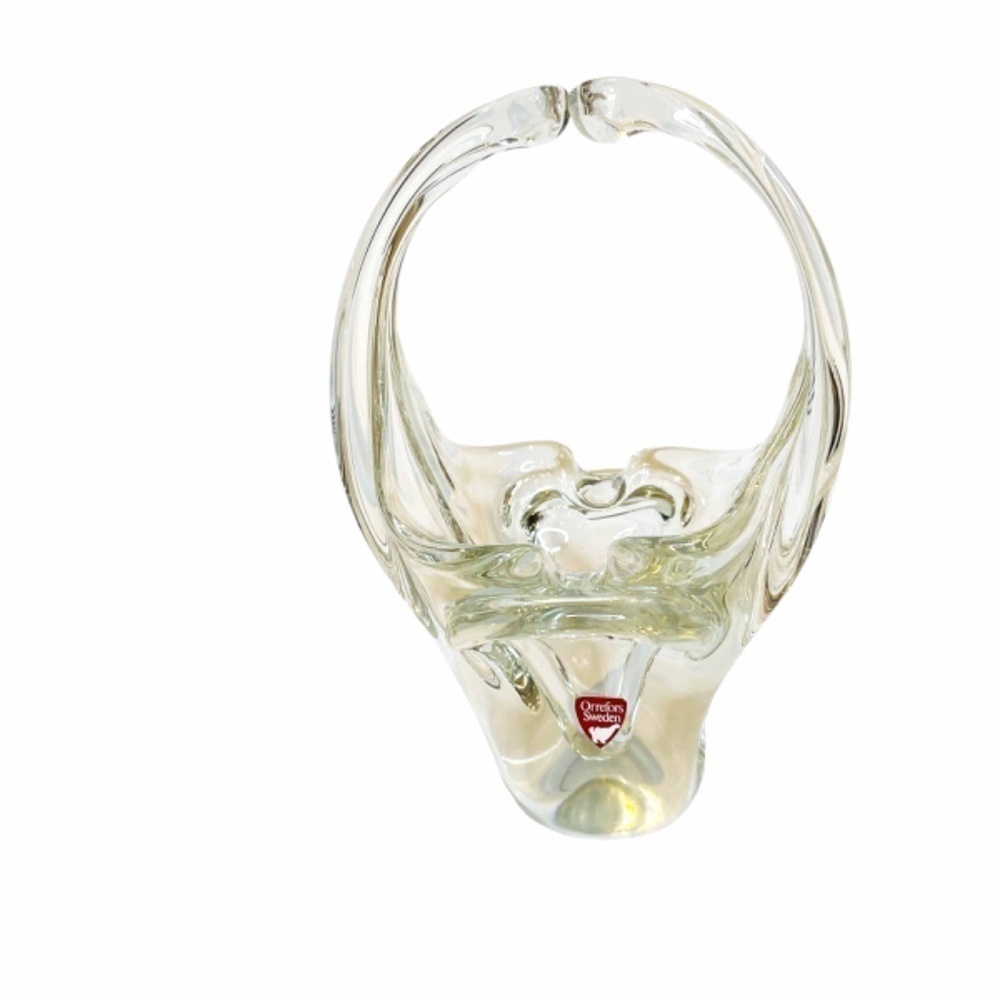 Orrefors Crystal Clear  Basket Vase Kissing Handles 🤍